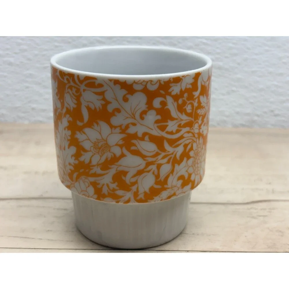 Vtg Porcelain Orange Flowers Coffee Mug Cup Made In Japan